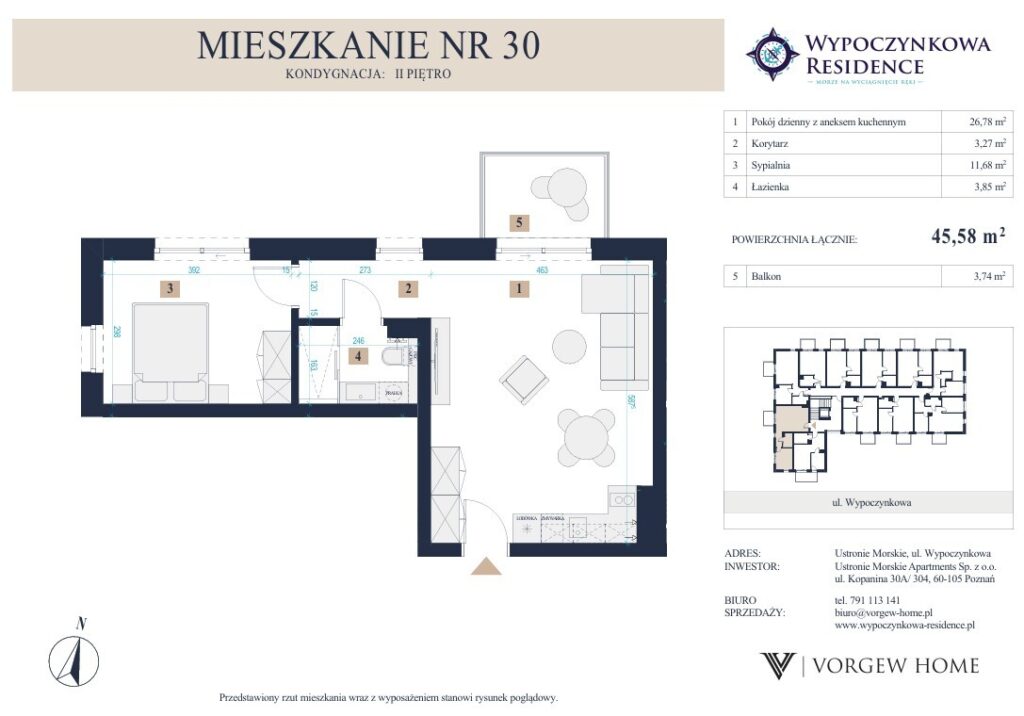 Apartament z tarasem, 400m od Morza, M30 - rzut 1