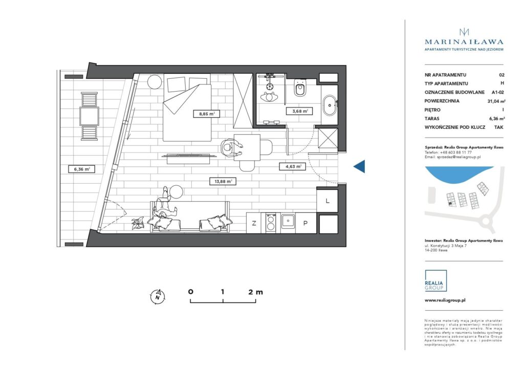Nowoczesny apartament nad jeziorem - rzut 1