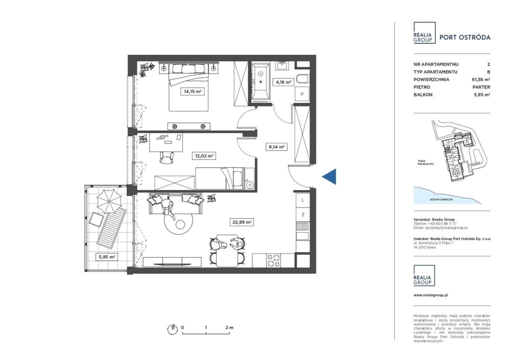 Nowoczesny apartament nad jeziorem - rzut 1