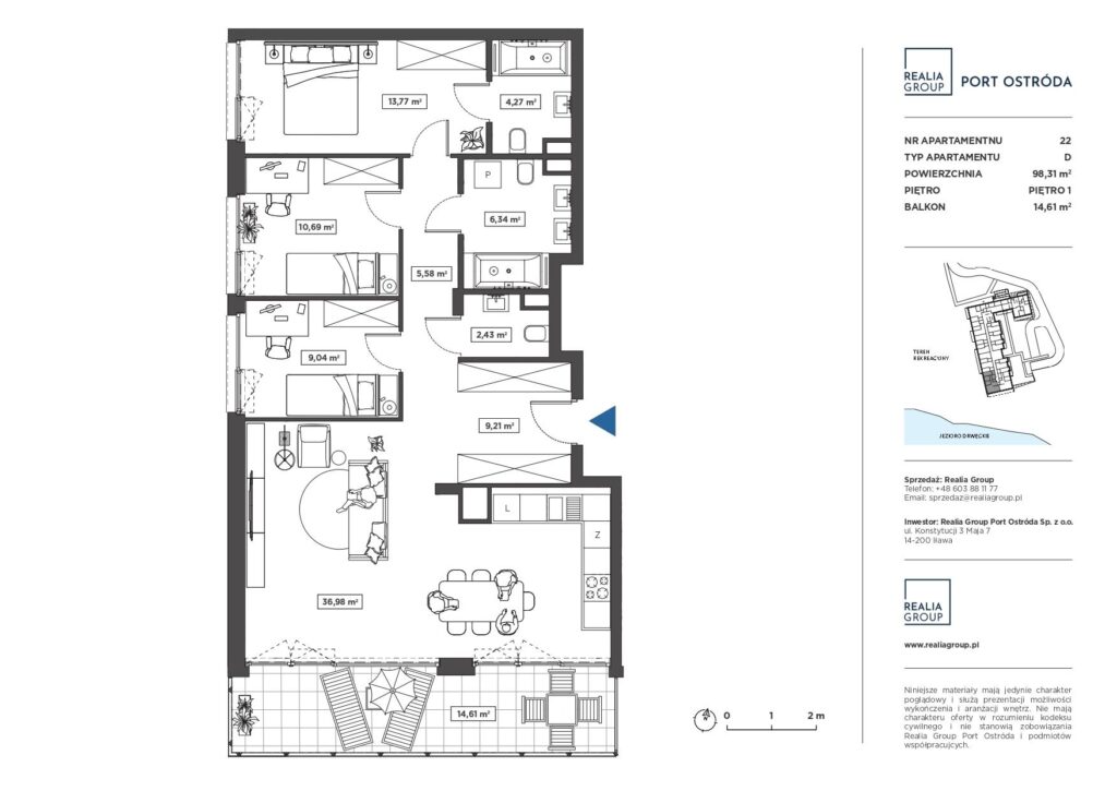 Nowoczesny apartament nad jeziorem - rzut 1