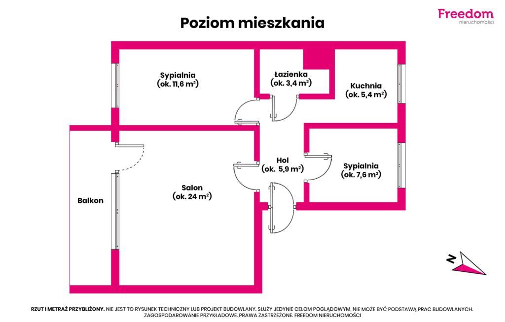 Przestronne trzy pokojowe mieszkanie - rzut 1