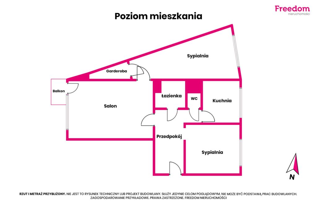 Jasne mieszkanie 3 pokojowe z balkonem - rzut 1