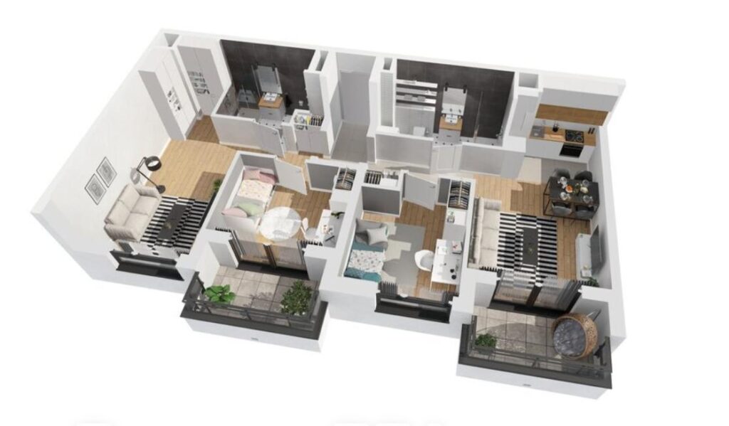 Nowoczesne czteropokojowe mieszkanie z loggiami - zdjęcie 3