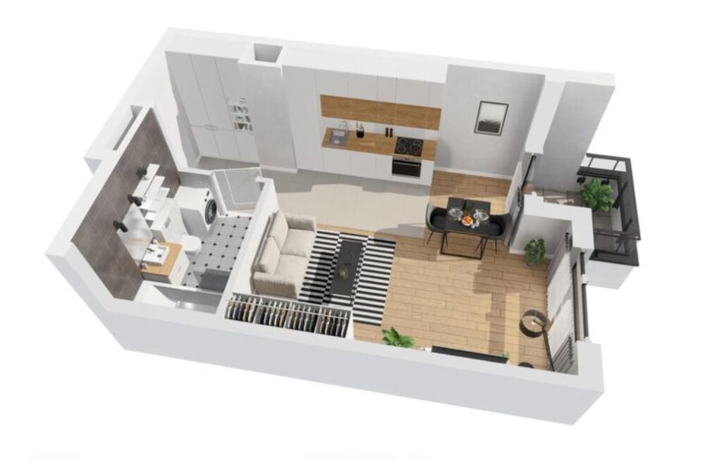 Nowoczesne jednopokojowe mieszkanie z loggią - zdjęcie 3