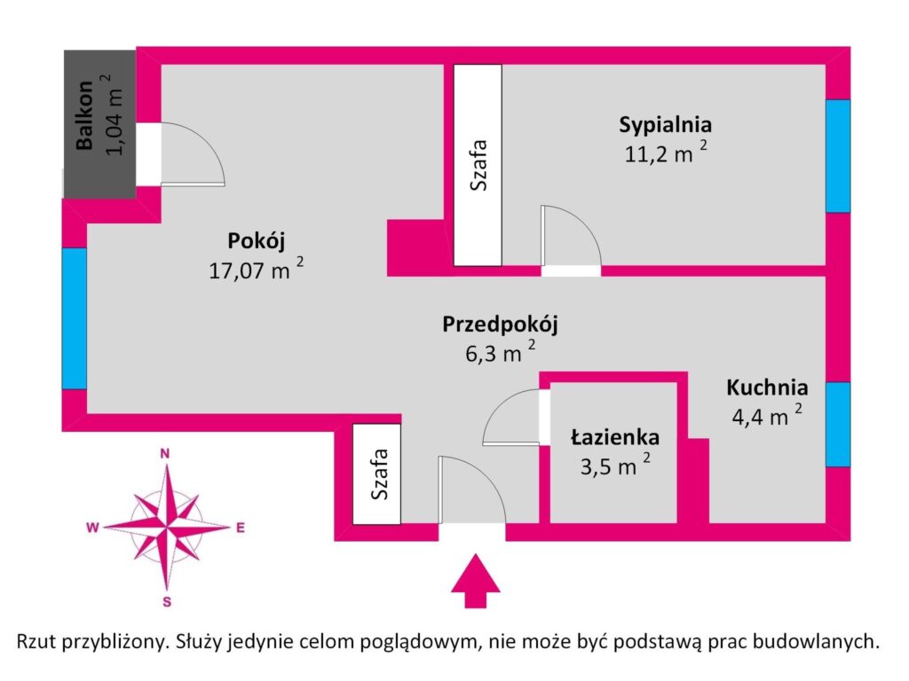 Słoneczne 2 pokoje, balkon, po remoncie, Brzeźno - rzut 1