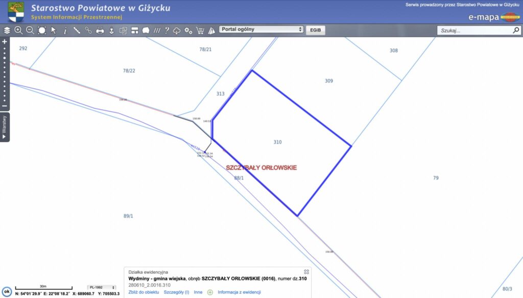Działka 2986 m² nad jeziorem Gawlik - rzut 1