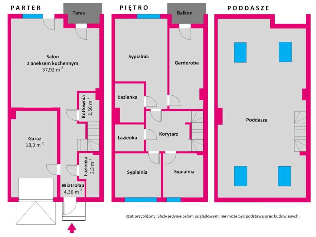 Dom dla rodziny 202 m2 - 5 pokoi, garaż - Kokoszki - rzut 1