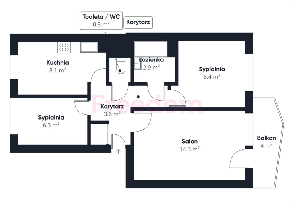 3-pokoje, potencjał w zielonej i spokojnej okolicy - rzut 1