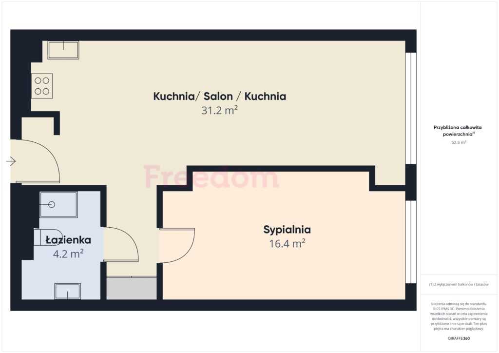 2-pokojowe mieszkanie na 2 piętrze os. Wolność - rzut 1