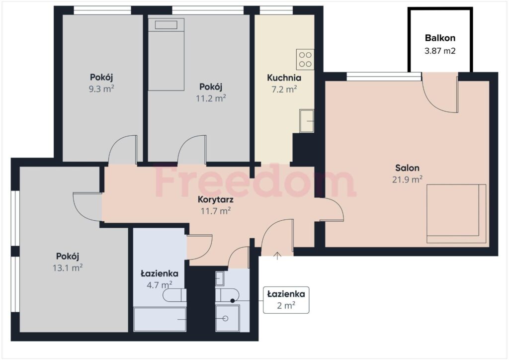 4 pokoje | Świetny układ | 80 m² | Balkon - rzut 1