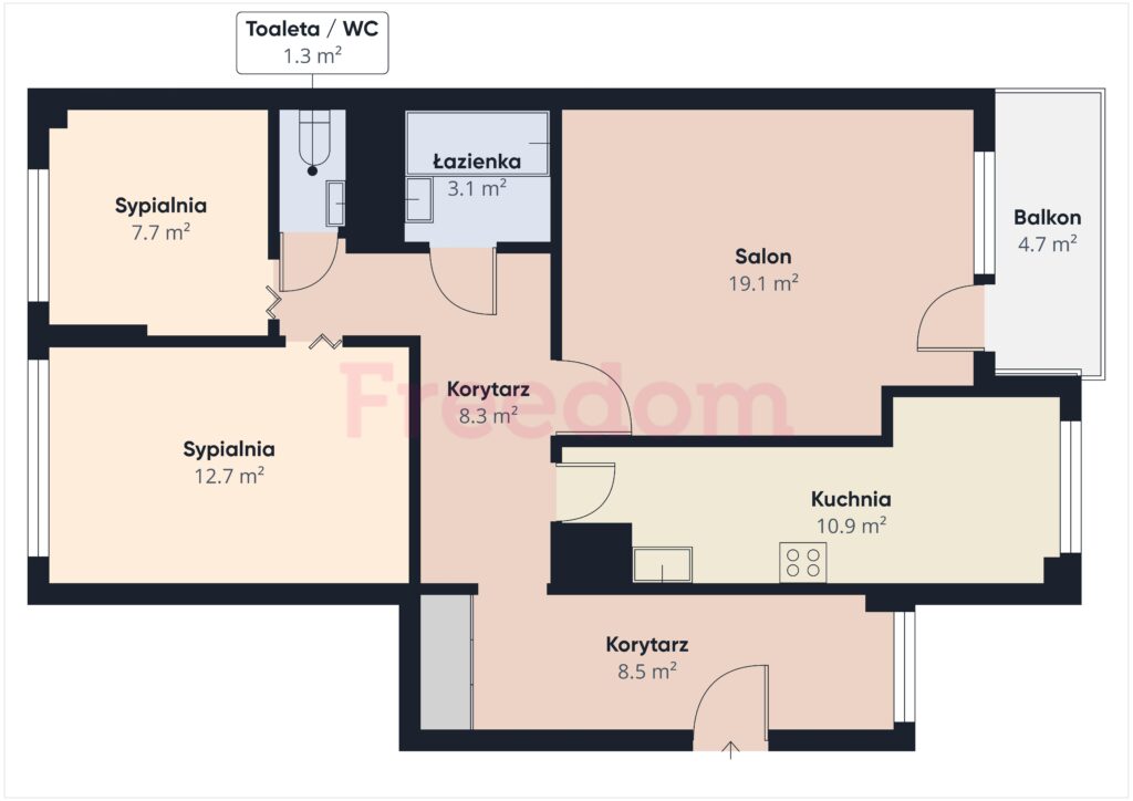 Rodzinne mieszkanie, świetna komunikacja - rzut 1