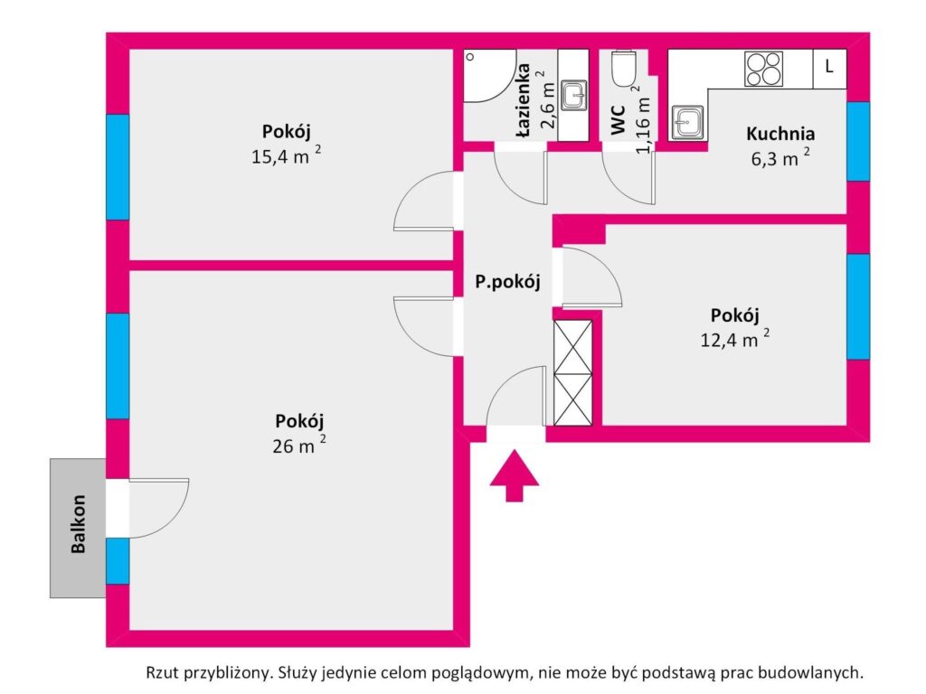 72,3 m² przy Pałacu Branickich i Parku Planty - rzut 1