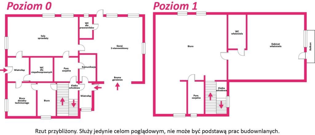 Budynek biurowo-usługowo- handlowy   z garażem - rzut 1