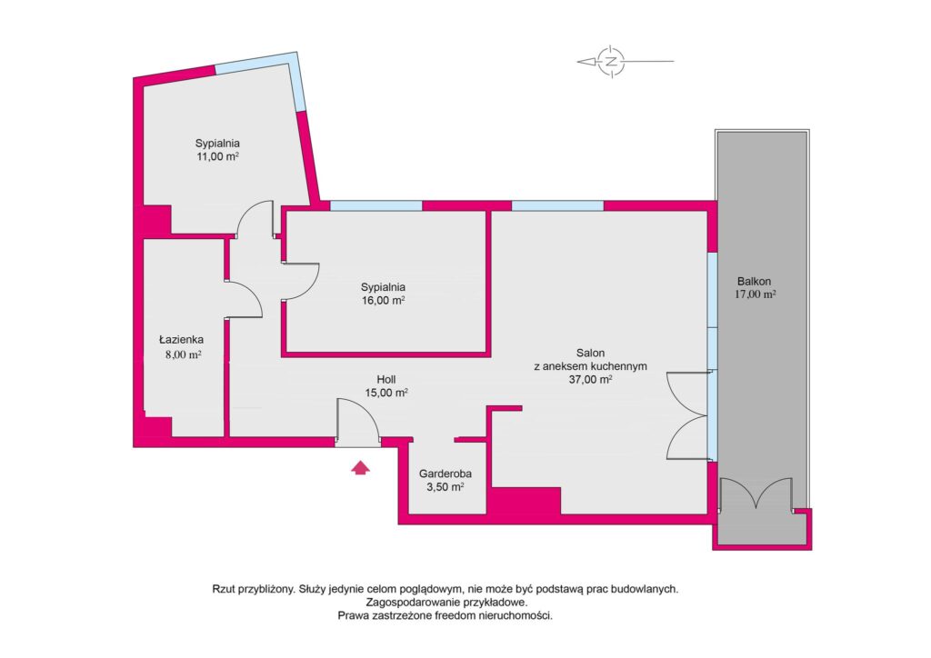 3 pokojowy, przestronny apartament, Grzybowska - rzut 1