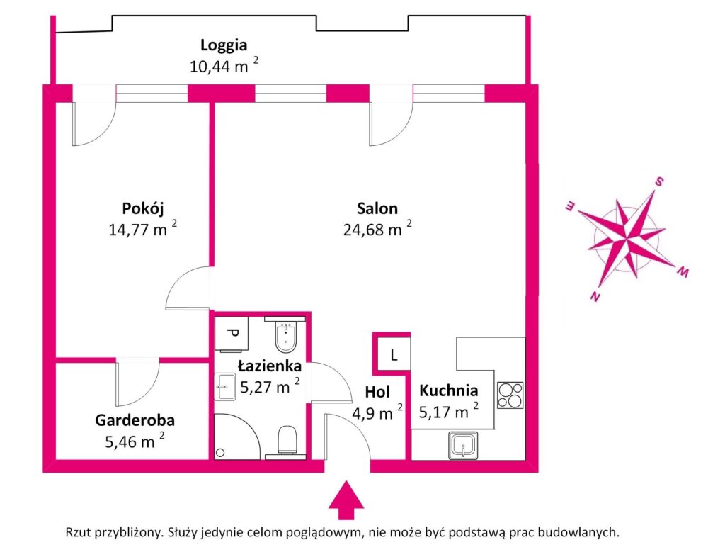 Dwupokojowe mieszkanie, Białołęka 60 m2 - rzut 1