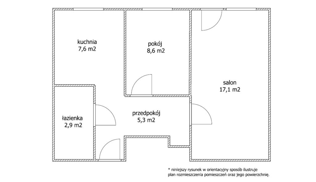 Mieszkanie Frednowy – 2 pokoje na parterze - rzut 1