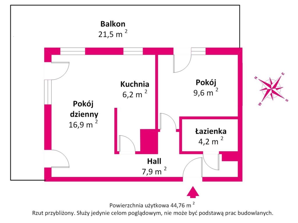 Nowoczesne 2 pokoje przy Metrze Szwedzka – 45 m². - rzut 1