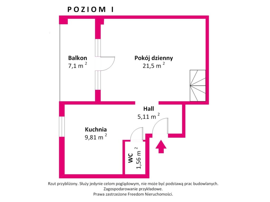 3 pokoje, 2 poziomy, Metro, balkon, parking. - rzut 1