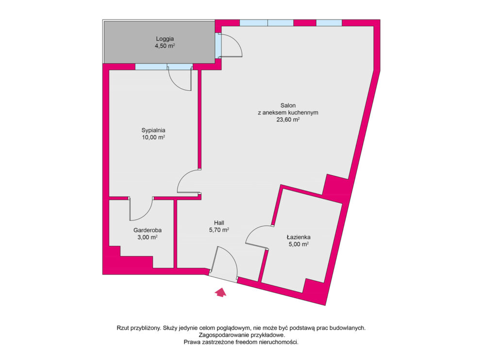 2 przestronne pokoje przy Galerii Mokotów - rzut 1