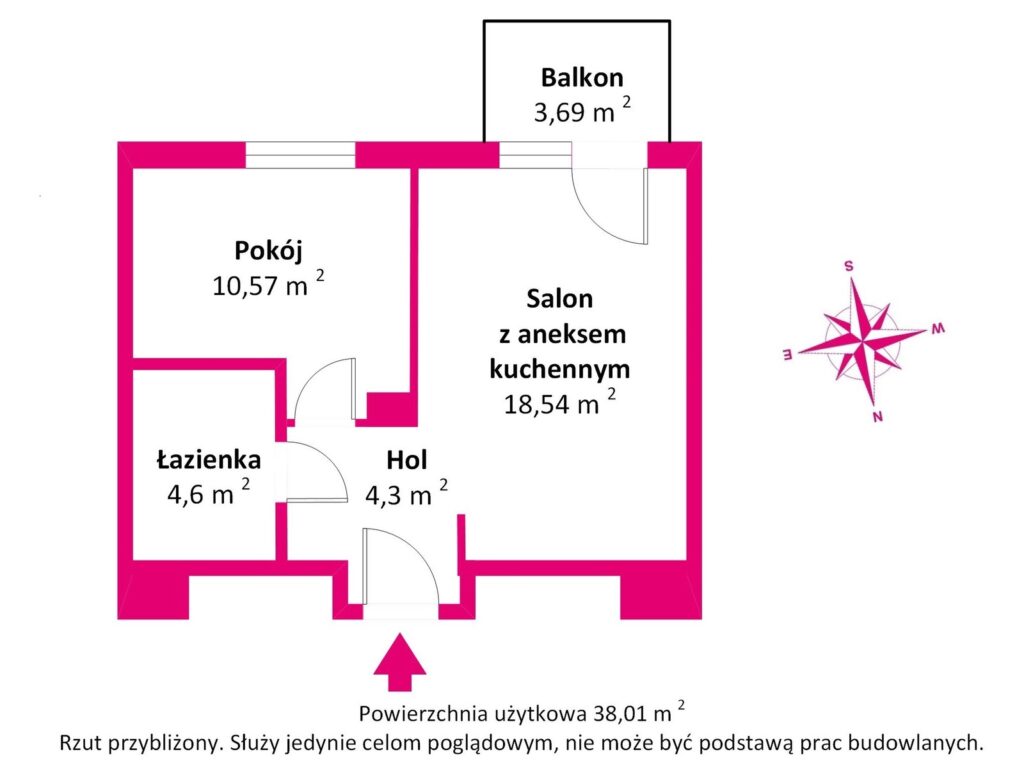 Nowoczesne M2 Ursus- 2 pokoje z balkonem - rzut 1