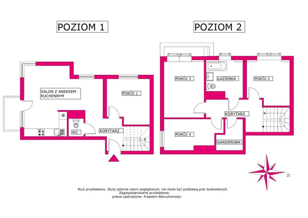 5 pokoi | 82 m² | dwupoziomowe | Królewiecka - rzut 1