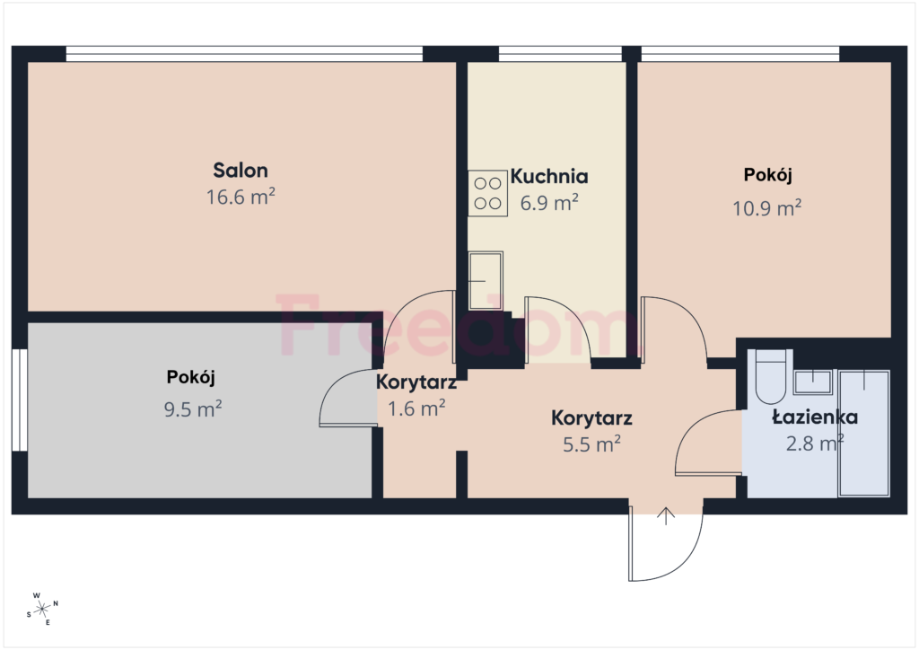 3 pokoje na Mokotowie, ul. Jadźwingów, do remontu - rzut 1