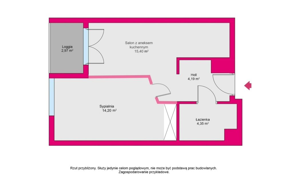 2 pokoje do wprowadzenia, Mokotów - rzut 1