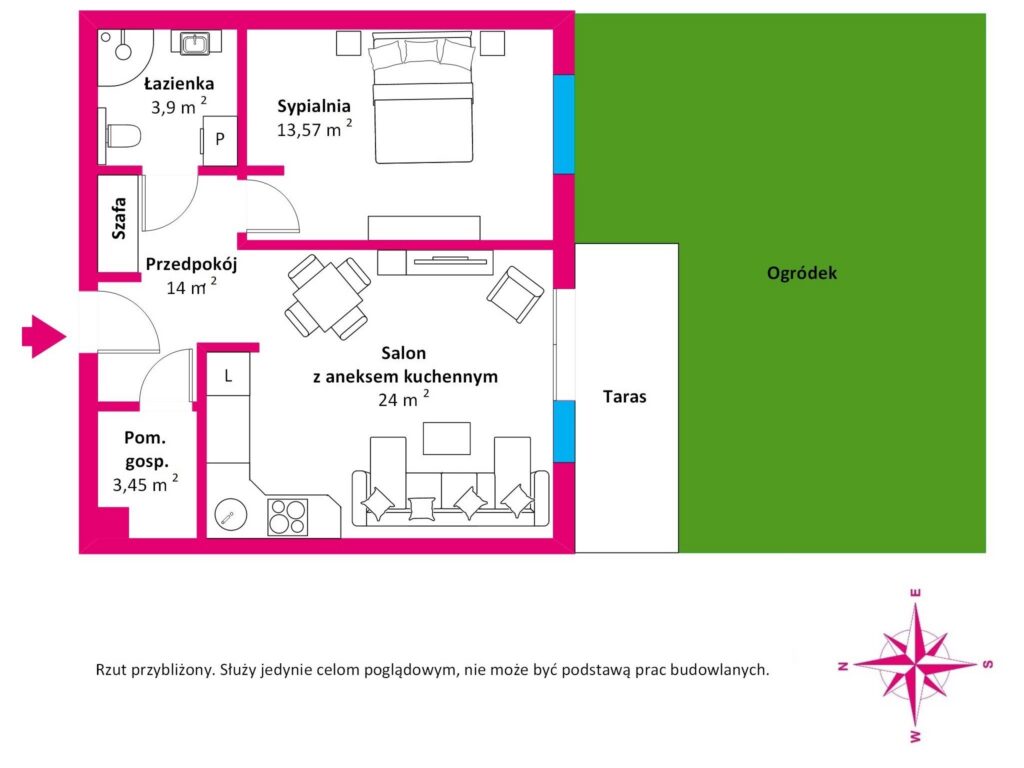 Blisko morza! Mieszkanie 2-pok.,Os.Bałtyk,Grzybowo - rzut 1