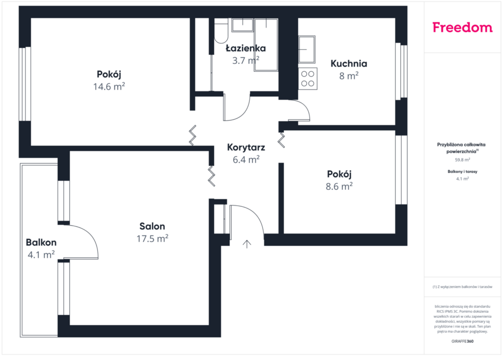 Mieszkanie 3 pokojowe z balkonem - Orneta - rzut 1