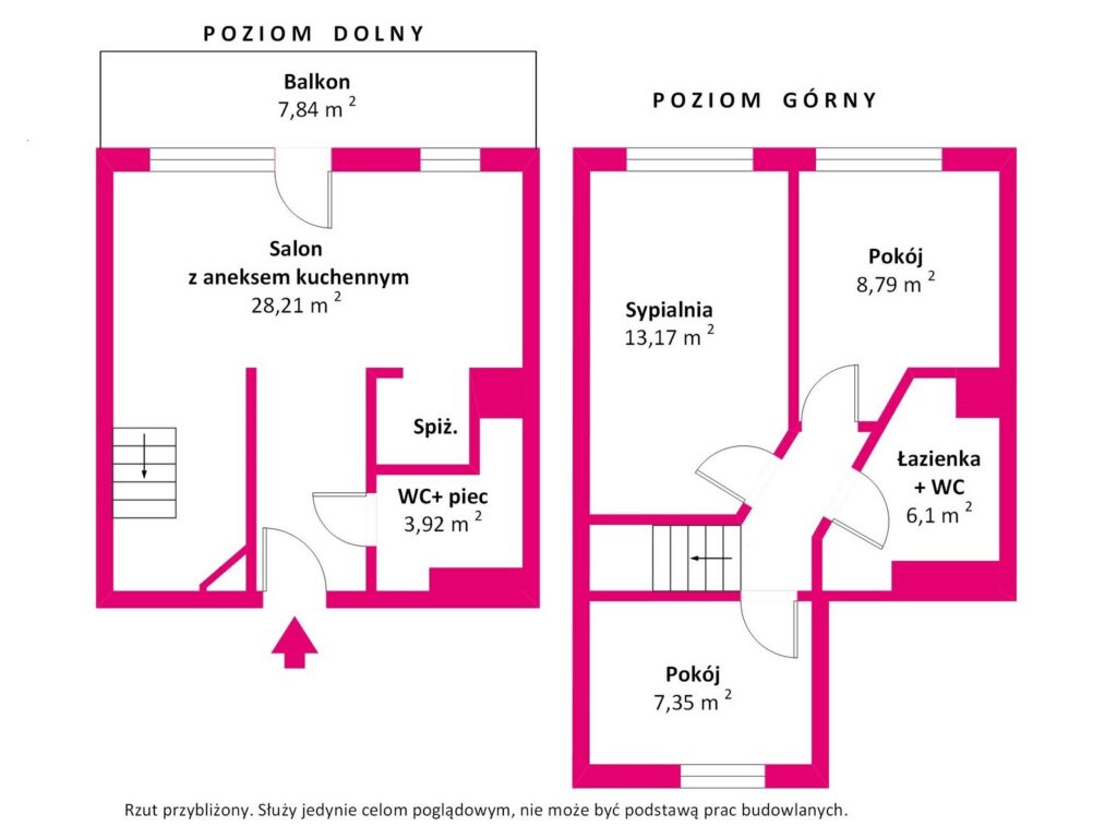 Dwupoziomowe 4 pokoje Albatrosów - rzut 1