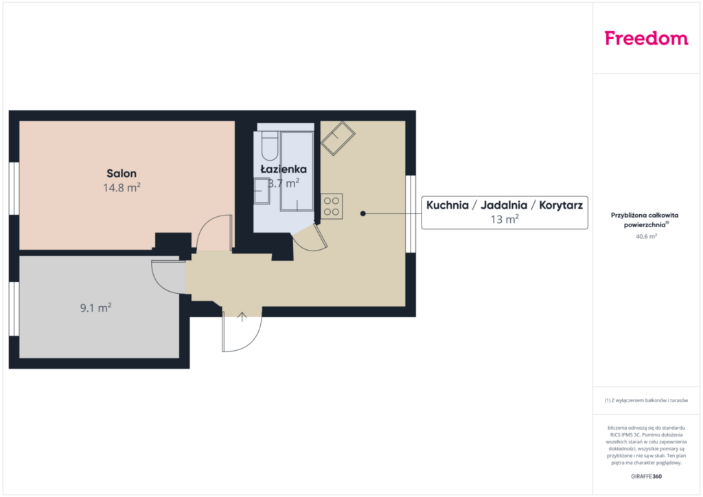 Jasne mieszkanie na parterze | 2 pokoje | 40,9 m² - rzut 1