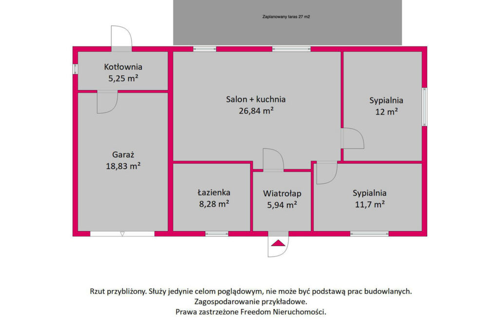Nowy, parterowy dom + poddasze-na działce 1000 m2 - rzut 1