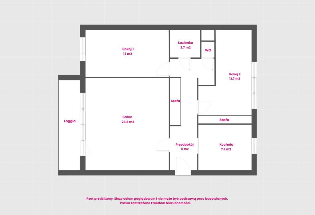 Trzypokojowe mieszkanie z balkonem na Os. Legionów - rzut 1