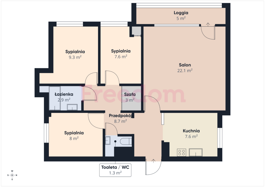 4 pokoje, duża loggia, Jaroty – top lokalizacja - rzut 1