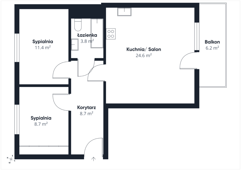 3 pokoje 58,4 m² | Osiedle Generałów | garaż - rzut 1