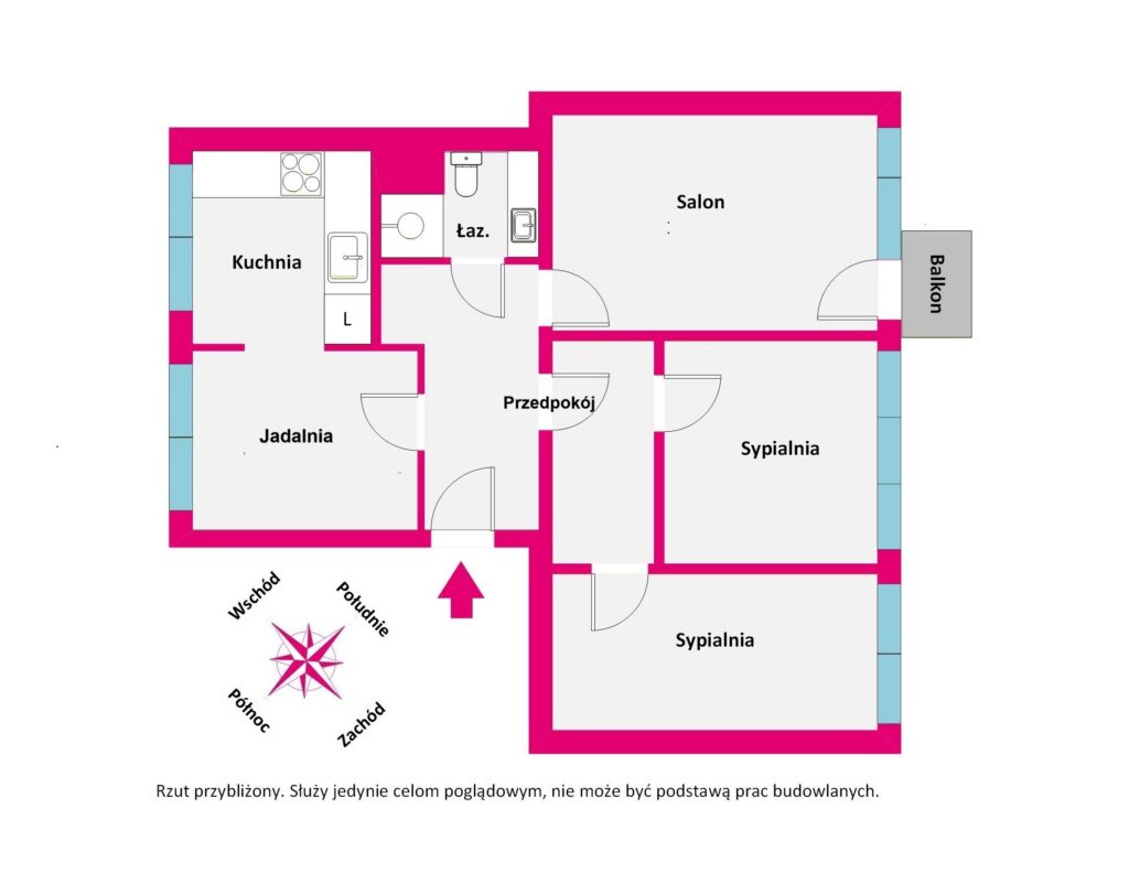 4 pokoje, Przydworcowe, 2 piętro, 62 m2 - rzut 1