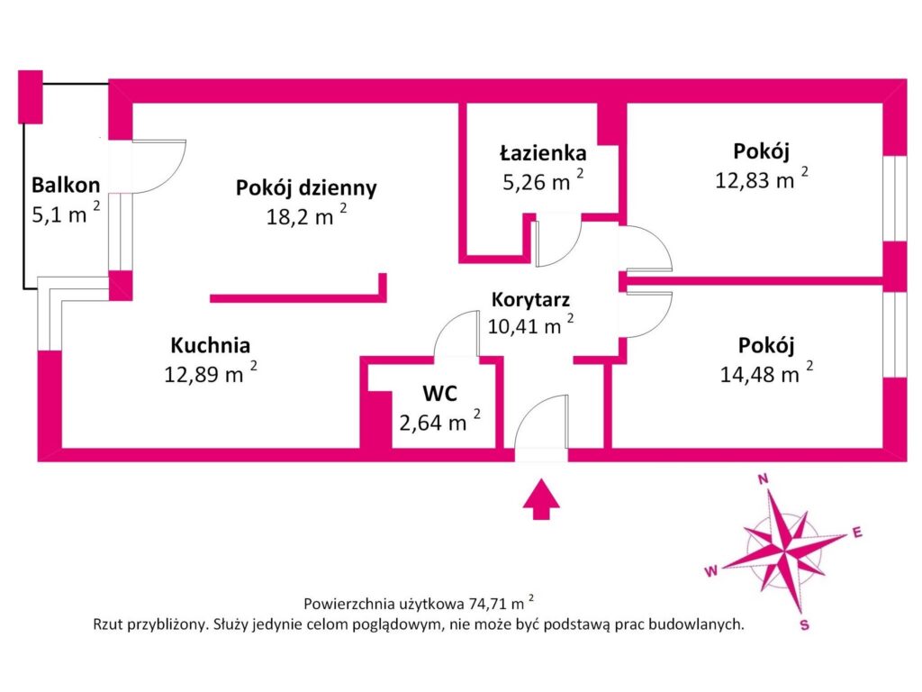 Nowoczesne 3 pokoje (75 m²) z balkonem I BEMOWO - rzut 1