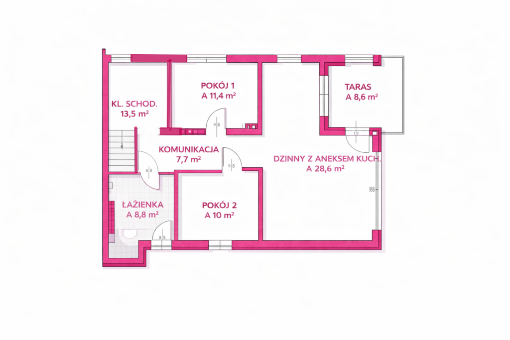 Apartament 3 pokoje, taras – nowy - rzut 1