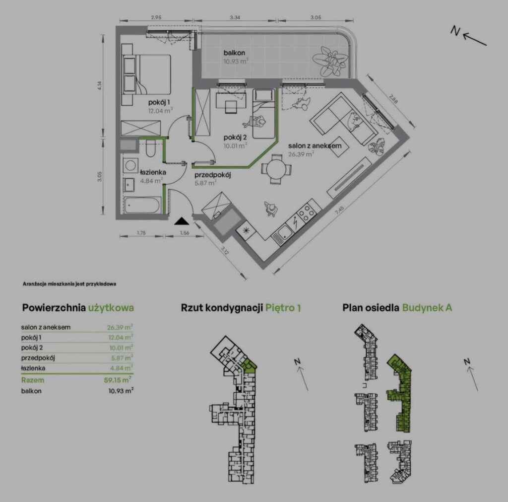 3- POKOJOWE MIESZKANIE Z DUŻYM BALKONEM - rzut 1