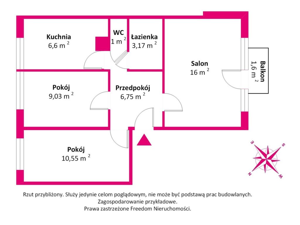 Rozkładowe 3 pokoje, oddzielna kuchnia - rzut 1