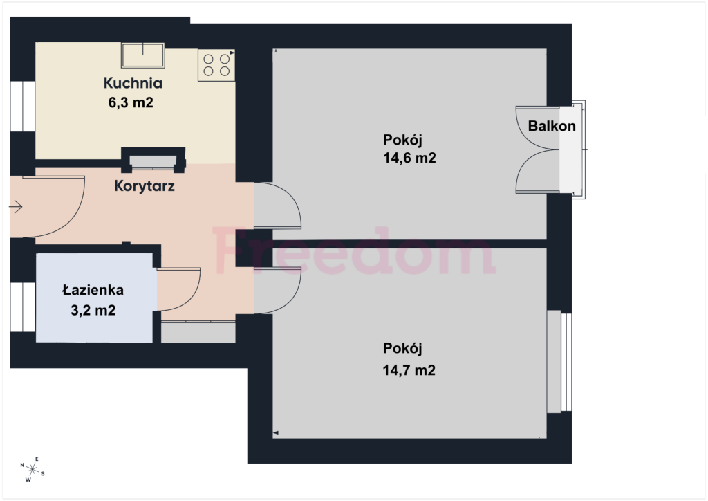 2 pokoje 46,24 m2 | Wola | Leszno / róg Karolkowej - rzut 1