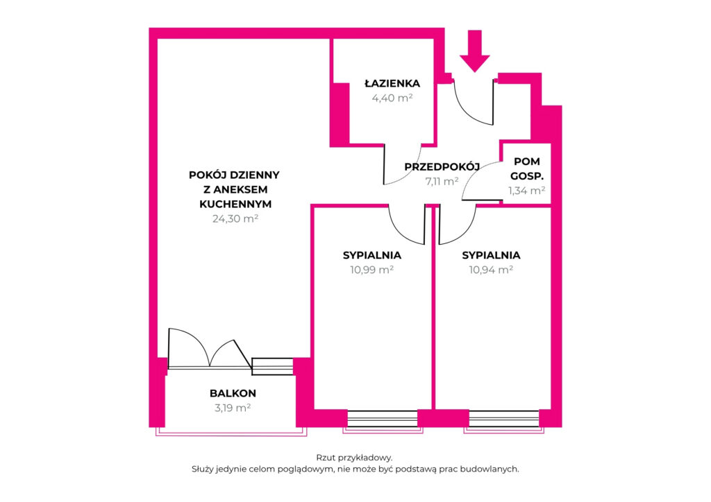 3 pokoje|Di Trevi |Balkon | Garaż | Komórka |Winda - rzut 1