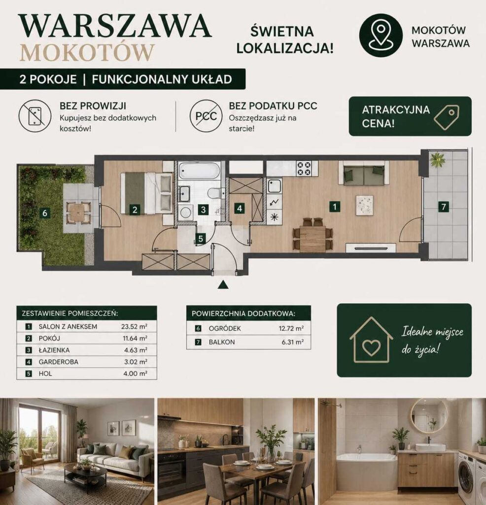 2- pokojowe mieszkanie na Mokotowie 0% prowizji - zdjęcie 1