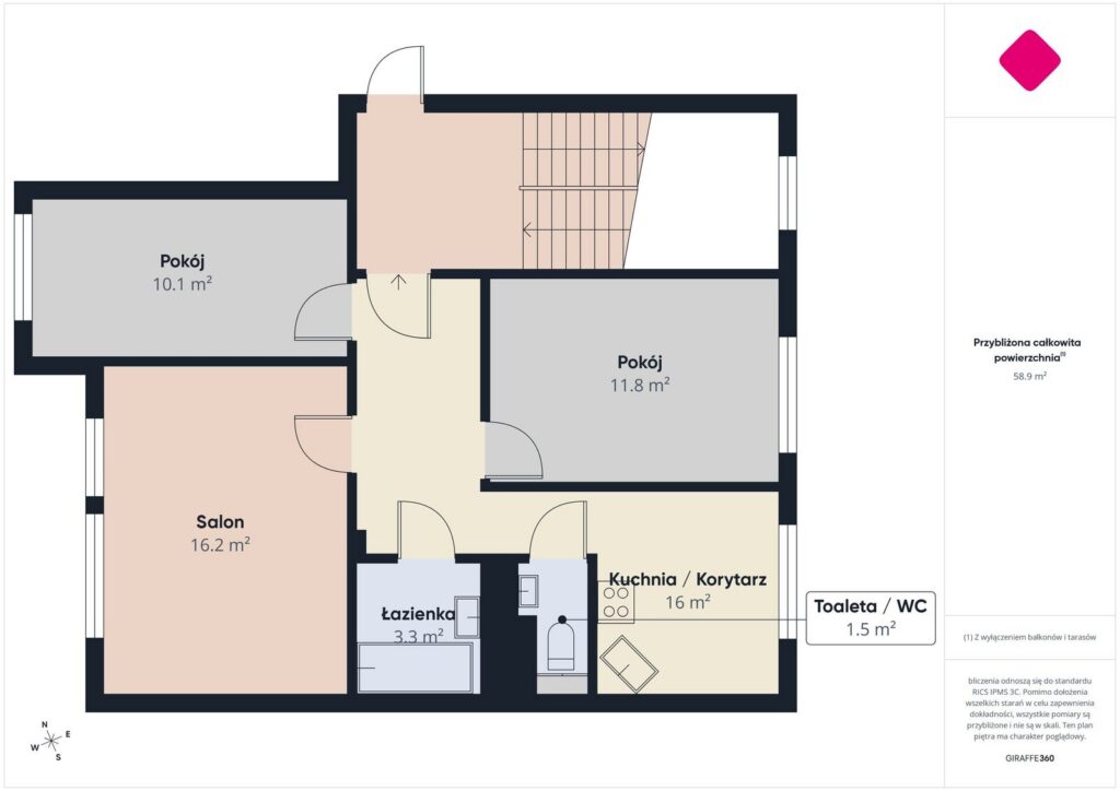 3 pokoje 67,8 m², 1 piętro, Łęczna - rzut 1