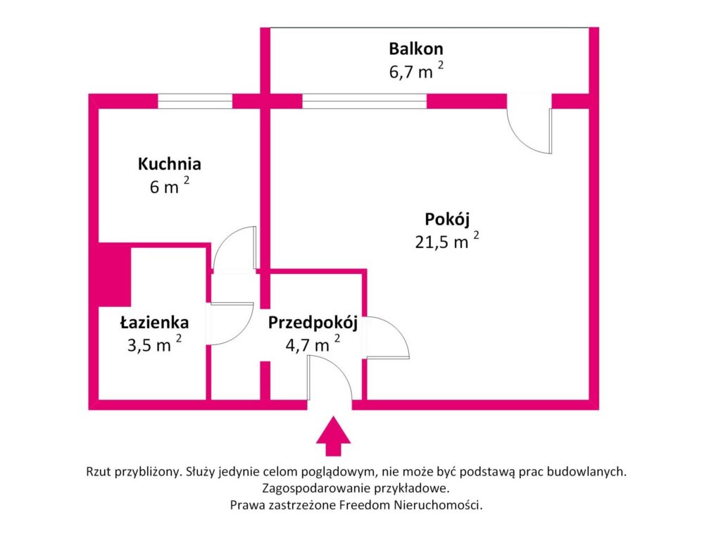 Kawalerka na Ursusie z dużym balkonem - rzut 1
