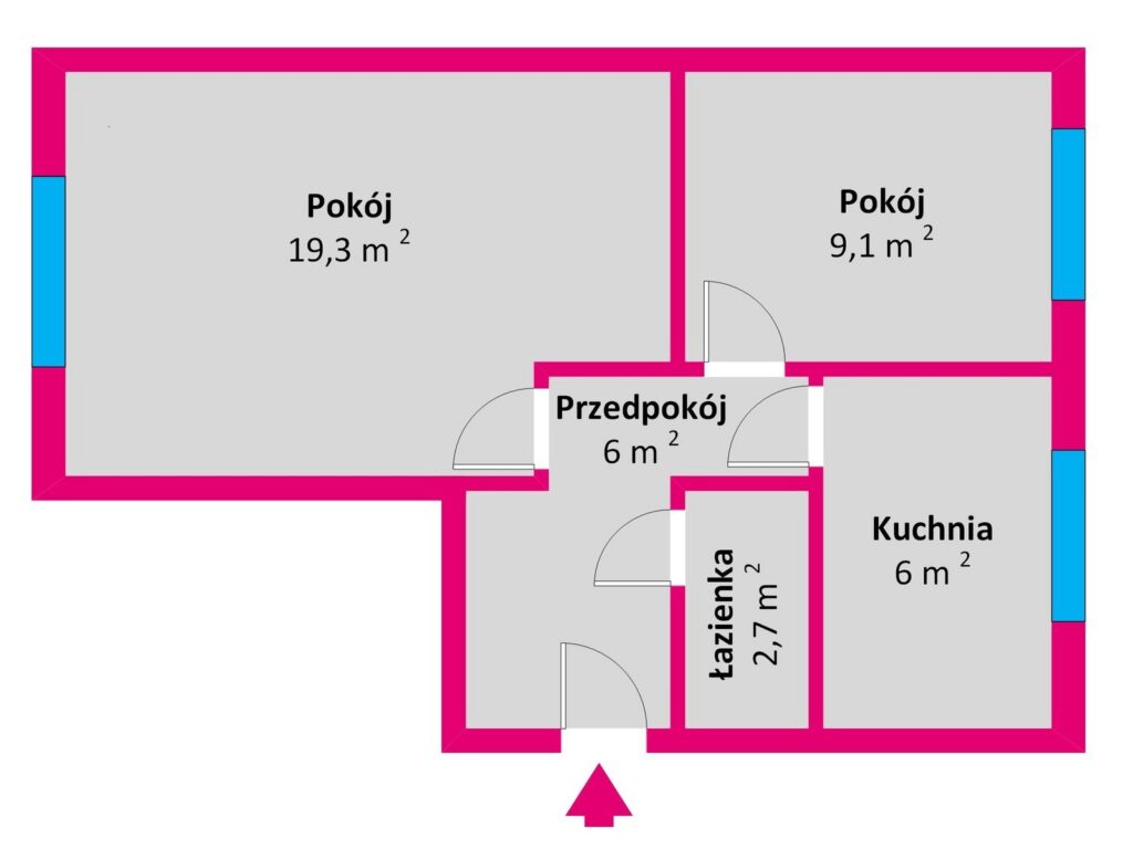 Mieszkanie 2 pokoje Rzeszów ul. Broniewskiego - rzut 1