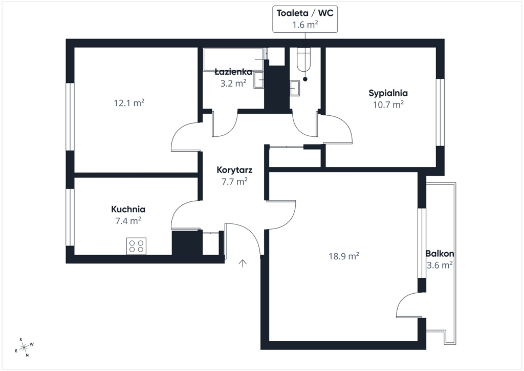 3 pokoje | 63 m² | Brynów | Do remontu - rzut 1