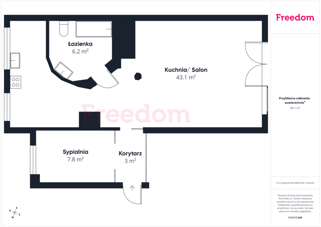 Komfortowe 60 m² z dużym balkonem. - rzut 1