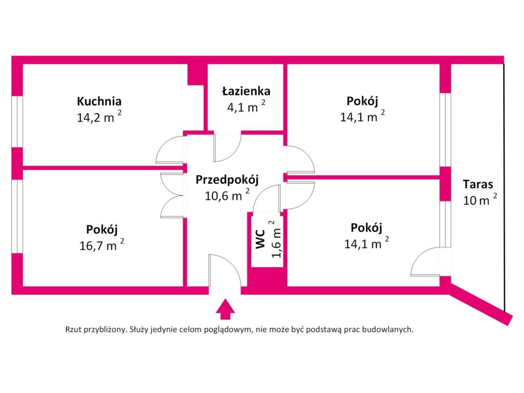 3 pokoje z tarasem | 75,4 m² | Praga Pd. - rzut 1