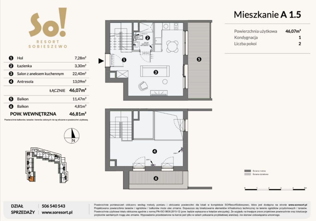 Słoneczny apartament narożny - Gdańsk Sobieszewo - rzut 1